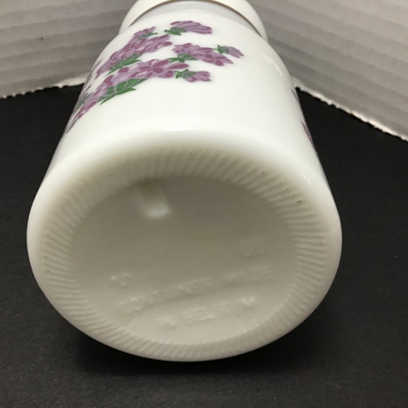 Vintage Milk Glass Apothecary Bottle with Purple Flowers, Made in Belgium - Picture 6 of 8